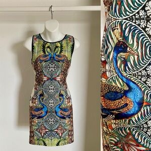 CLOVER CANYON Chic PEACOCK Baroque Print MIDI DRESS Size Small